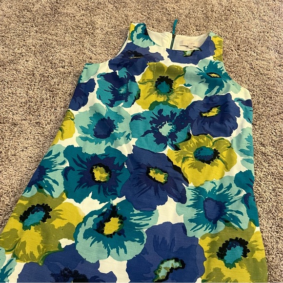 {Loft} Blue and Green Floral Sleeveless Shift Dress - Picture 5 of 10